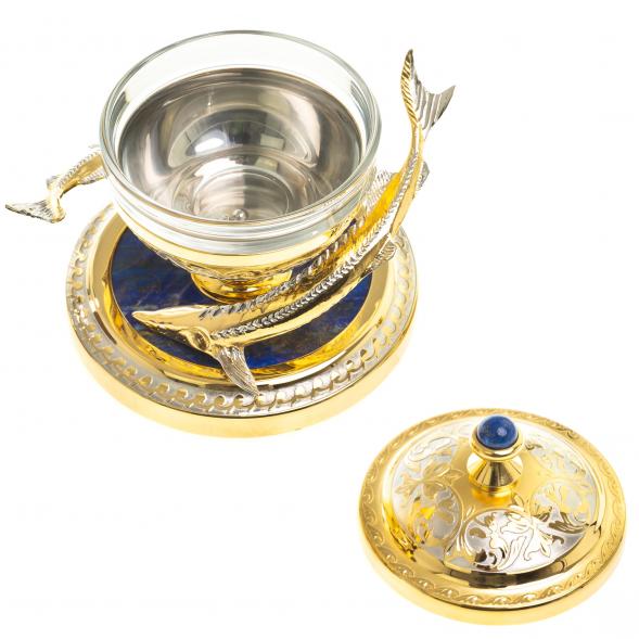 Икорница &amp;quot;Две стерлядки&amp;quot; лазурит Златоуст 123889