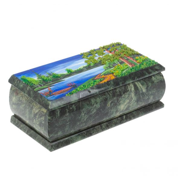 Шкатулка &amp;quot;Лодка на озере&amp;quot; из шабровского змеевика 18х9х6,5 см 127829