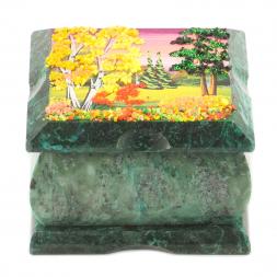 Шкатулка змеевик рисунок осень 10х10х6,5 см