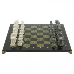 Шахматы &amp;quot;Стаунтон&amp;quot; из мрамолита  и змеевика доска 44х44 см