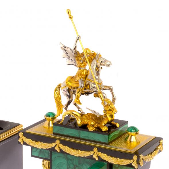 Письменный набор из малахита &amp;quot;Георгий Победоносец&amp;quot; Златоуст 125279