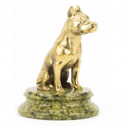 Статуэтка собака "Стафорд" бронза змеевик