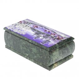 Шкатулка с пейзажем "Зимний рассвет" из шабровского змеевика 18х9х6,5 см