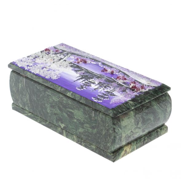 Шкатулка с пейзажем &amp;quot;Зимний рассвет&amp;quot; из шабровского змеевика 18х9х6,5 см 127830