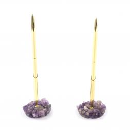 Ручка металлическая на подставке из сиреневого кварца