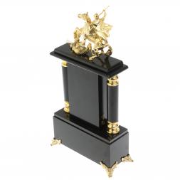 Каменные часы с бронзовым литьем &amp;quot;Георгий Победоносец&amp;quot; офиокальцит