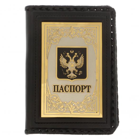 Обложка для паспорта &amp;quot;Герб России&amp;quot; черная кожа Златоуст 121910