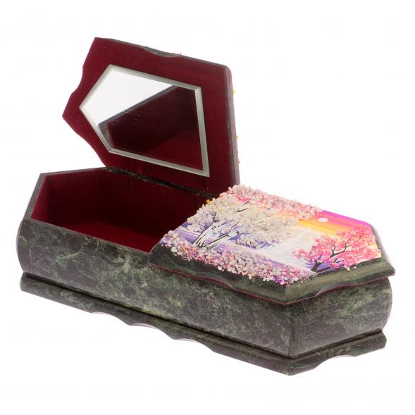 Шкатулка &amp;quot;Осенний и зимний пейзажи&amp;quot; 29,5х12х8 см змеевик 125676