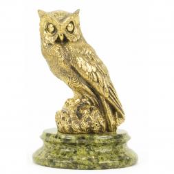 Статуэтка из бронзы "Филин" на подставке из змеевика
