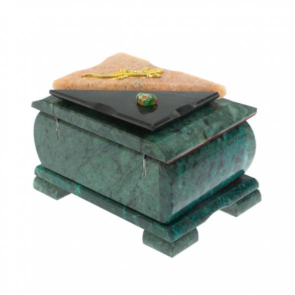 Шкатулка прямоугольная камень змеевик / розовый мрамор 12х8,5х8,5 см 128534