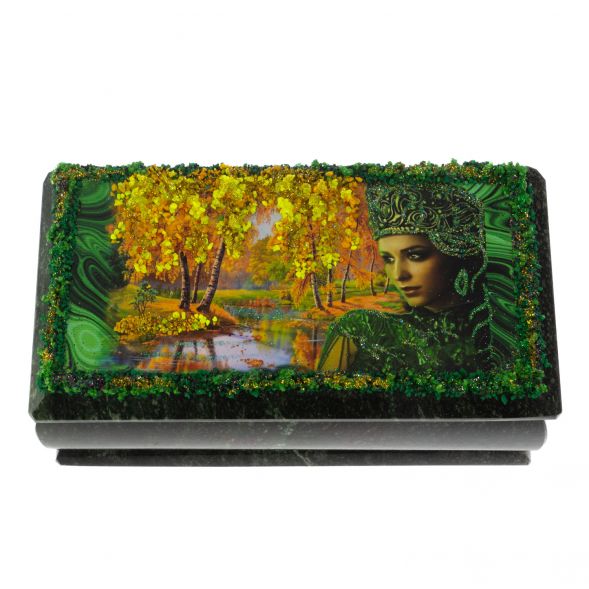 Шкатулка &amp;quot;Хозяйка медной горы. Осень&amp;quot; из змеевика 18х9х8 см 128751