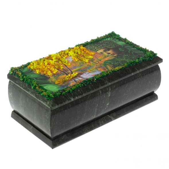 Шкатулка &amp;quot;Хозяйка медной горы. Осень&amp;quot; из змеевика 18х9х8 см 128751