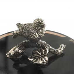 Шкатулка круглая &amp;quot;Певчая птица&amp;quot; черный обсидиан бронза 7,5х7,5х7,5 см