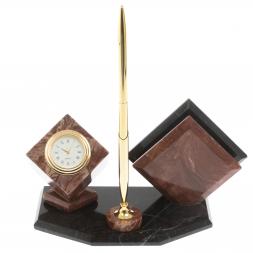 Визитница &amp;quot;Куб&amp;quot; с часами камень лемезит