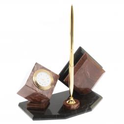 Визитница &amp;quot;Куб&amp;quot; с часами камень лемезит