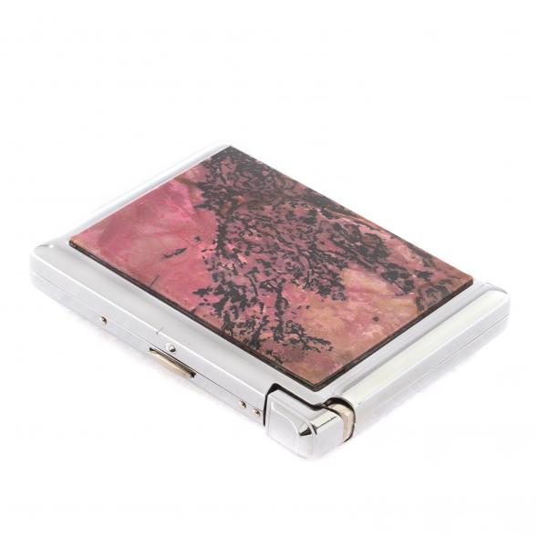 Портсигар на 20 сигарет с зажигалкой камень родонит 124688