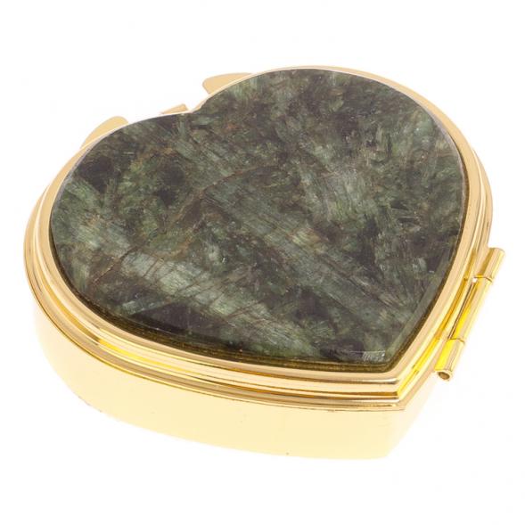 Таблетница &amp;quot;Сердце&amp;quot; на 3 отделения камень актинолит цвет золото 125910