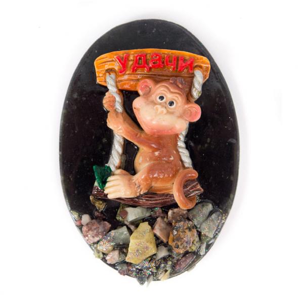 Магнит &amp;quot;Обезьянка на качелях &amp;quot;Удачи&amp;quot; змеевик 116824