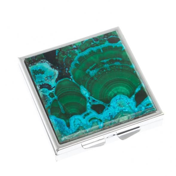 Таблетница на 4 отделения из малахита с хризоколлой цвет серебро 126730