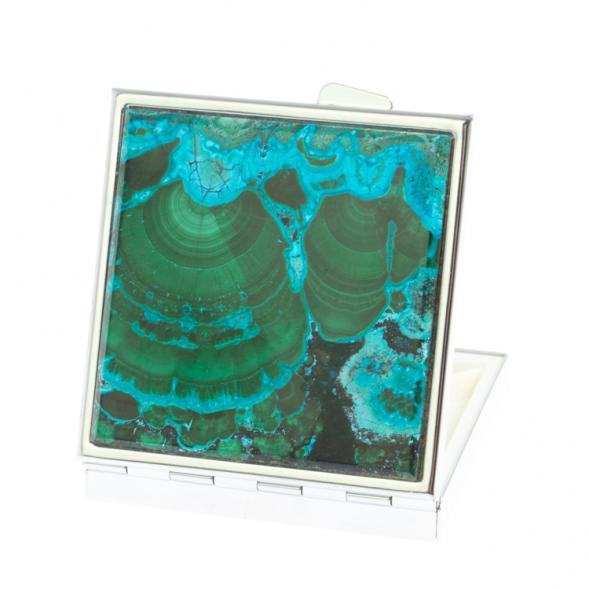 Таблетница на 4 отделения из малахита с хризоколлой цвет серебро 126730