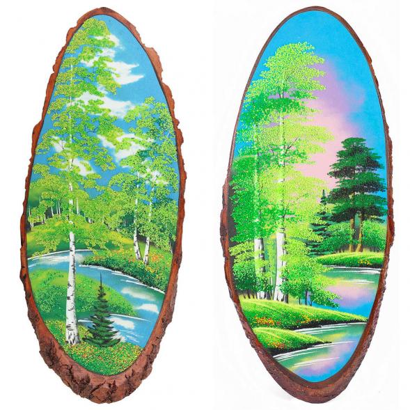 Панно на срезе дерева &amp;quot;Лето&amp;quot; вертикальное 75-80 см каменная крошка 112248