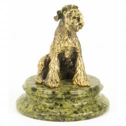 Сувенирная статуэтка "Собака Ризеншнауцер" бронза камень змеевик