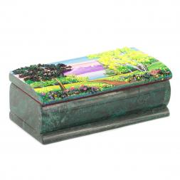 Шкатулка с росписью "Лето" 14х7х5 см камень змеевик