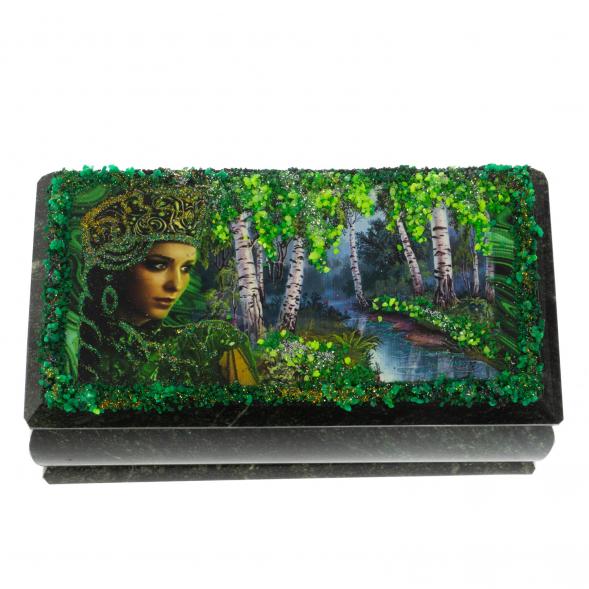 Шкатулка &amp;quot;Хозяйка медной горы. Лето&amp;quot; из змеевика 18х9х8 см 128752