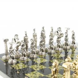 Шахматы "Восточные" доска 40х40 см змеевик фигуры металлические