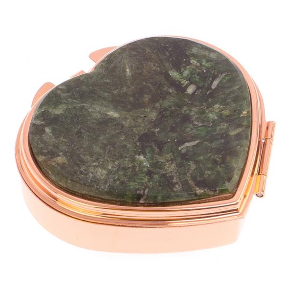 Таблетница &amp;quot;Сердце&amp;quot; на 3 отделения камень актинолит цвет красное золото 125911