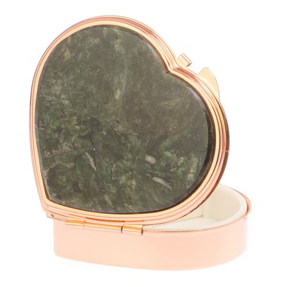 Таблетница &amp;quot;Сердце&amp;quot; на 3 отделения камень актинолит цвет красное золото 125911