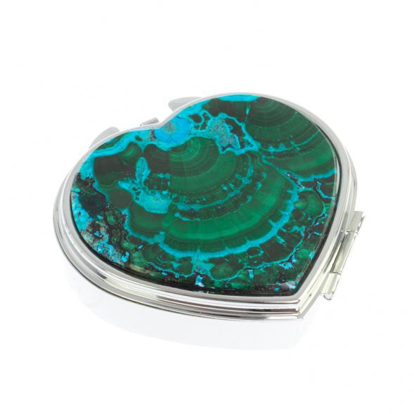 Таблетница &amp;quot;Сердце&amp;quot; на 3 отделения малахит с хризоколлой цвет серебро 126731