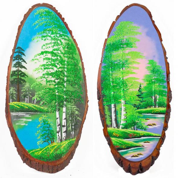 Панно на срезе дерева &amp;quot;Лето&amp;quot; вертикальное 95-100 см каменная крошка 112249