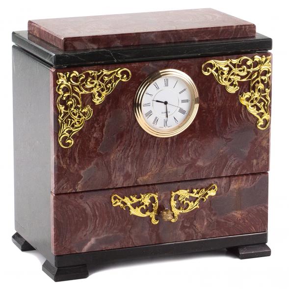 Настольный ларец с часами из камня лемезит и змеевик 120914