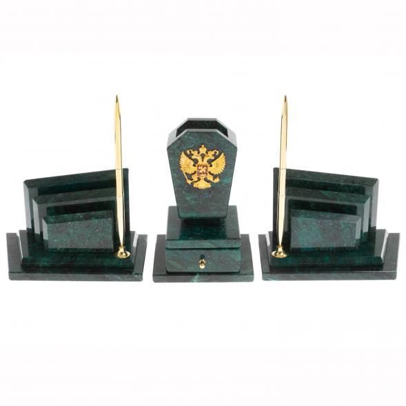 Настольный набор &amp;quot;Бюрократ&amp;quot; с гербом РФ змеевик 113271