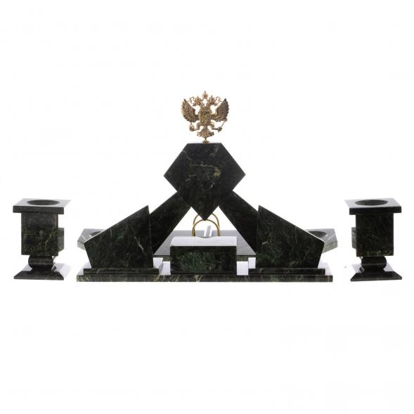 Письменный набор &amp;quot;Герб РФ&amp;quot; из змеевика с бюваром и лотком А4 124314