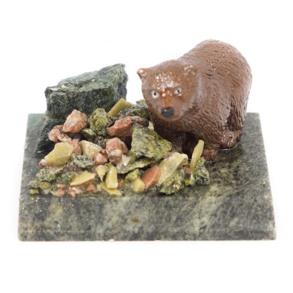 Сувенир &amp;quot;Мишка идет&amp;quot; змеевик самоцветы 116549