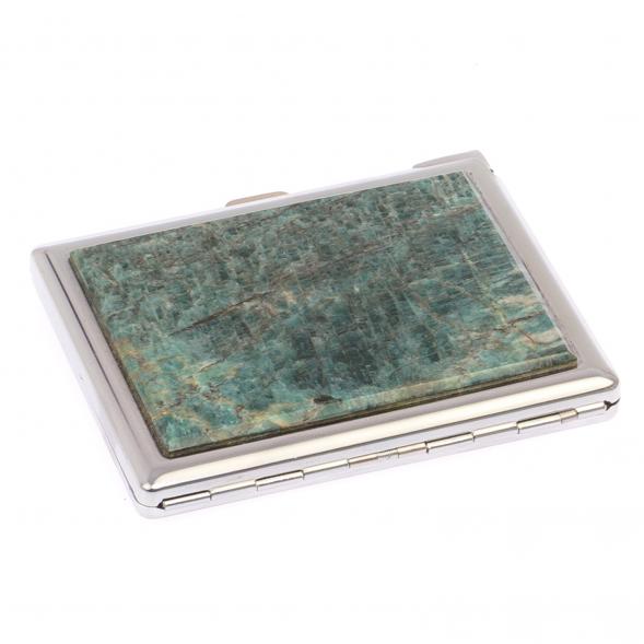Портсигар на 10 сигарет с зажигалкой камень голубой апатит 125601