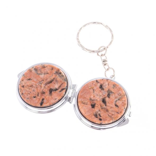 Складное зеркало брелок из камня пегматит круглое 126659