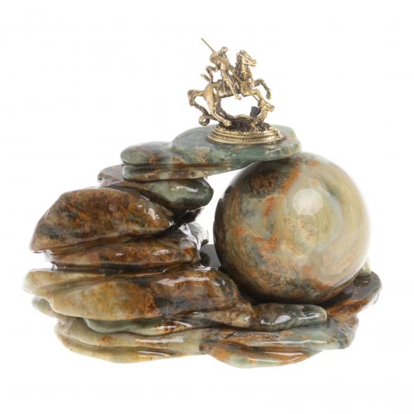 Композиция &amp;quot;Георгий Победоносец&amp;quot; с шаром из офиокальцита 7 см 126884