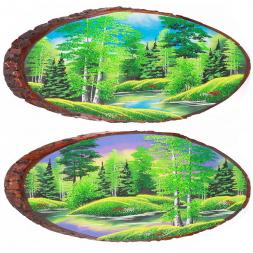 Панно на срезе дерева &amp;quot;Лето&amp;quot; горизонтальное 95-100 см каменная крошка