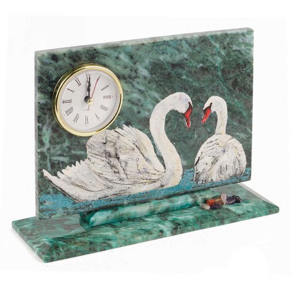 Часы &amp;quot;Лебеди&amp;quot; змеевик 118813