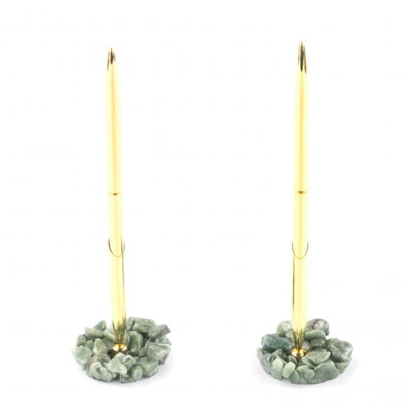 Ручка металлическая на подставке из камня жадеит 121306