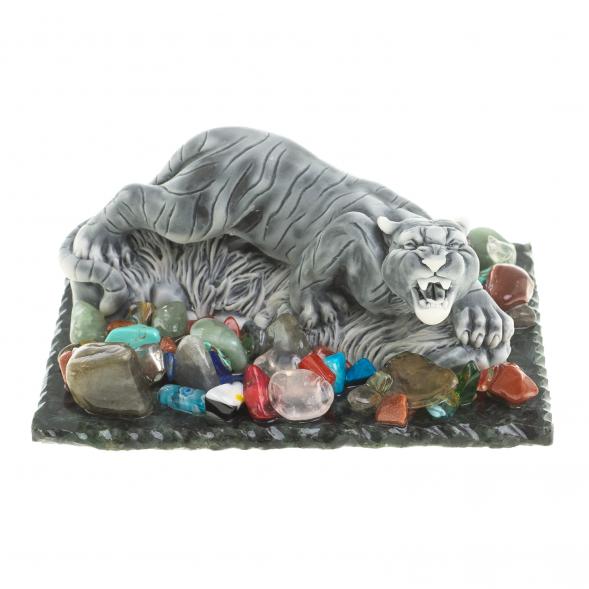 Сувенир фигурка &amp;quot;Рычащий тигр&amp;quot; из змеевика и мрамолита 8,5х6,5х4 см 122707