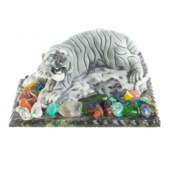 Сувенир фигурка &amp;quot;Рычащий тигр&amp;quot; из змеевика и мрамолита 8,5х6,5х4 см 122707