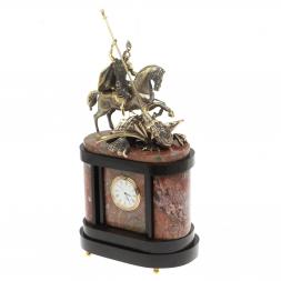 Бронзовые часы на камне &amp;quot;Георгий Победоносец&amp;quot; креноид в кейсе