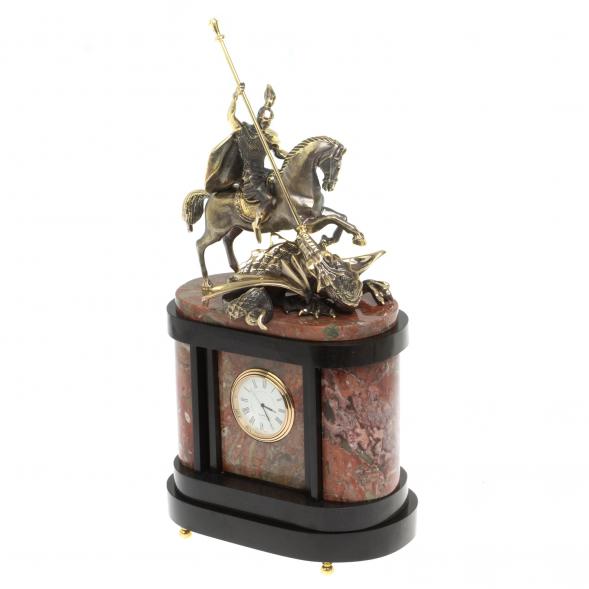 Бронзовые часы на камне &amp;quot;Георгий Победоносец&amp;quot; креноид в кейсе 113110