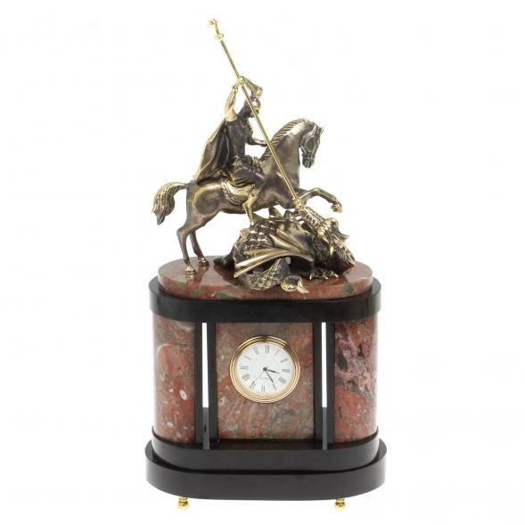 Бронзовые часы на камне &amp;quot;Георгий Победоносец&amp;quot; креноид в кейсе 113110