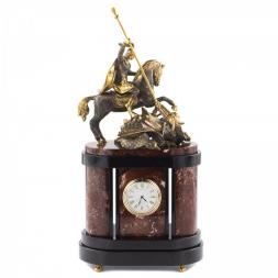 Бронзовые часы на камне &amp;quot;Георгий Победоносец&amp;quot; креноид в кейсе