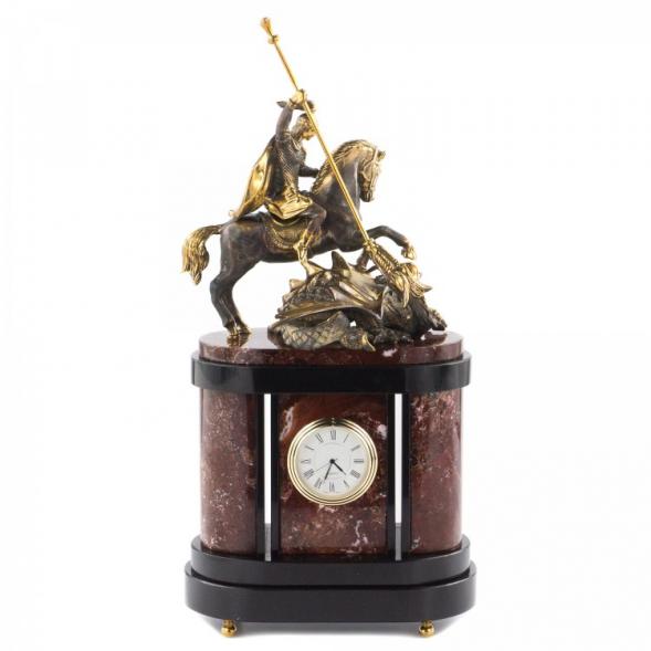 Бронзовые часы на камне &amp;quot;Георгий Победоносец&amp;quot; креноид в кейсе 113110